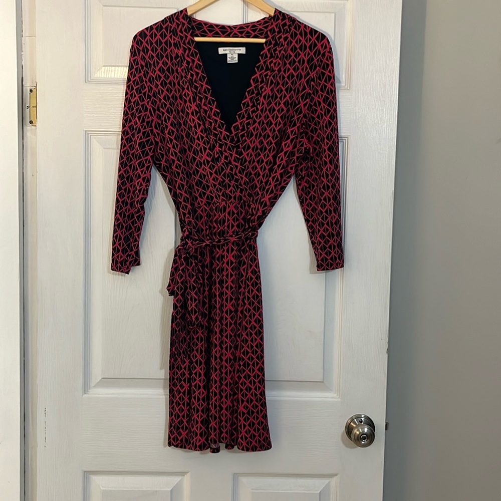 Liz Claiborne dress black/red geometric pattern. Size PL.